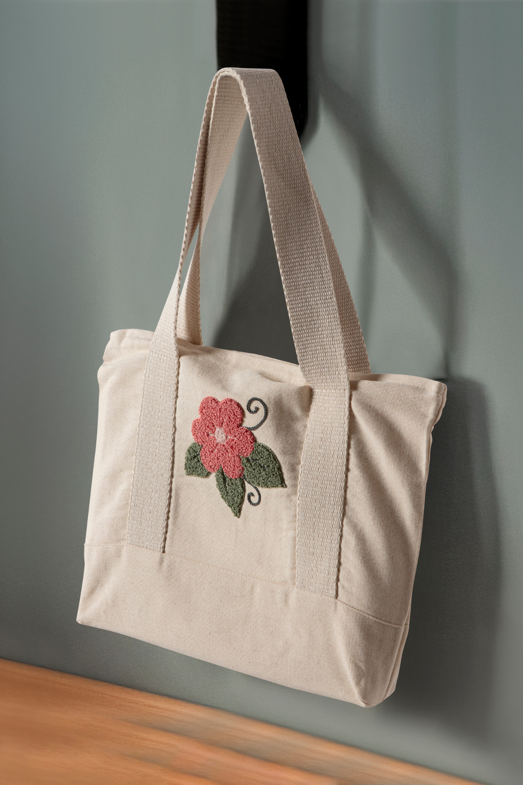 Çiçek Desenli Bez Keten Omuz Çantası, Plaj Çantası, İşlemeli El ve Kol Çantası %100 Pamuk 36x29 cm