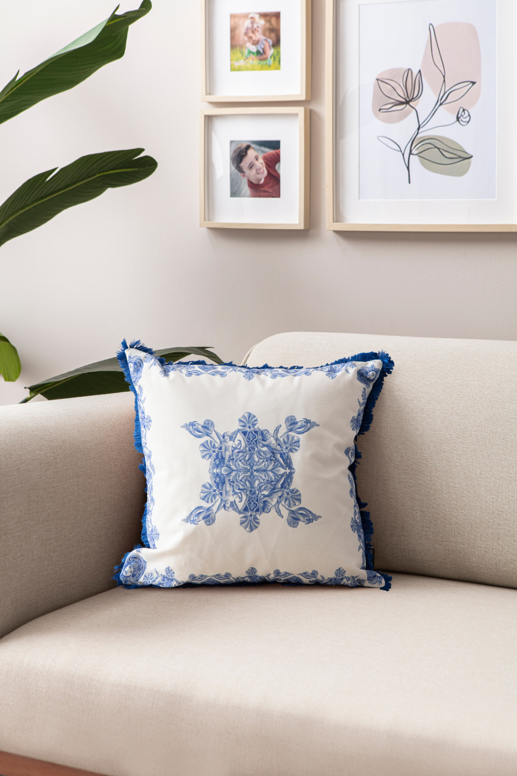 Azure Blue Premium Seri Saçaklı Özel Tasarım Kırlent Kılıfı 43x43c, Dekoratif Kırlent Kılıfı