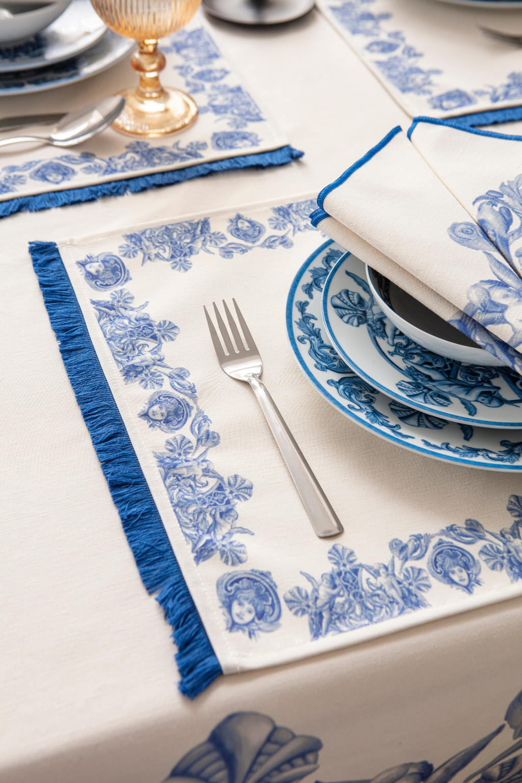 Azure Blue, Duck Keten Amerikan Servis, 6 Kişilik, 6'lı Amerikan servis 40x50