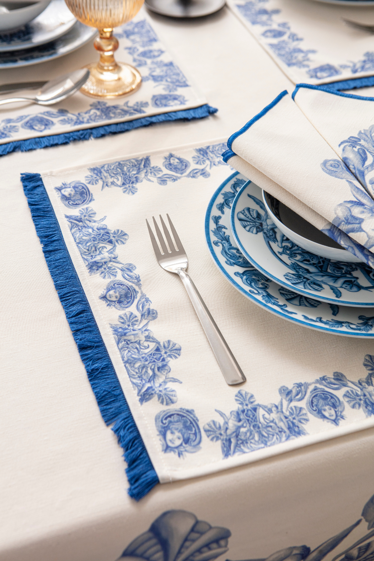 Azure Blue, Duck Keten Amerikan Servis, 6 Kişilik, 6'lı Amerikan servis 40x50