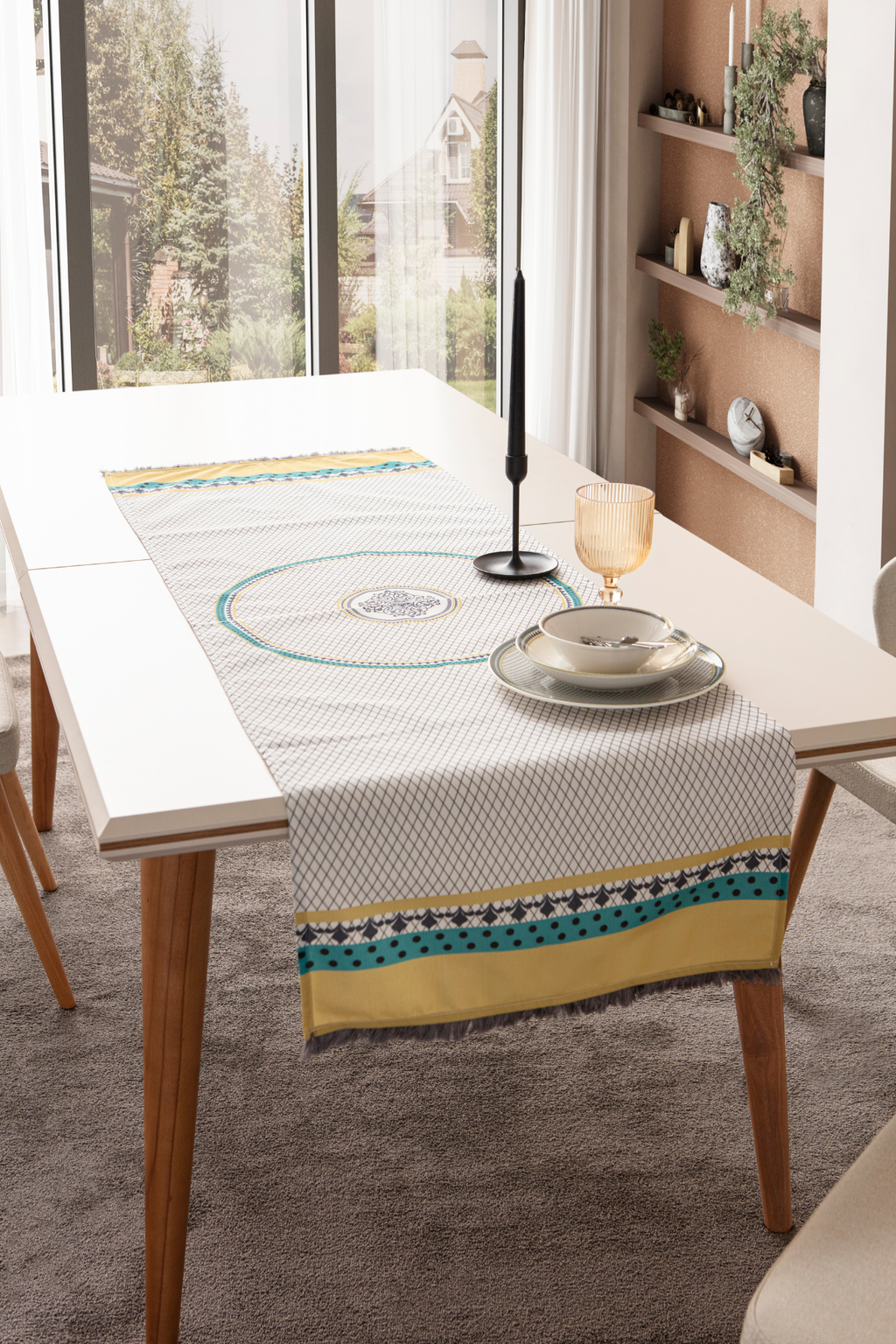 Safran Luxe, Duck Keten Runner, Premium Seri Kaymaz Runner 45x140