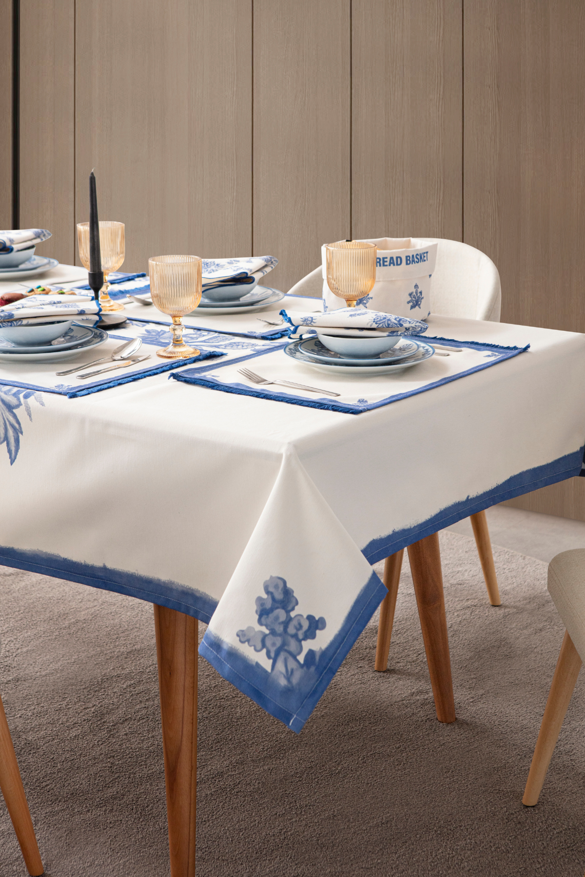 Elysian Blue Yemek Masası, Mutfak Masası Takımı, Masa Örtüsü,Runner,6 Amerikan Servis, 6 Kumaş Peçete