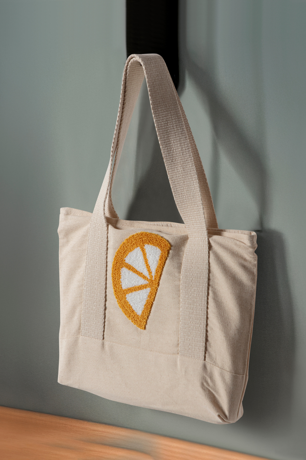 Portakal Desenli Bez Keten Omuz Çantası, Plaj Çantası, İşlemeli El ve Kol Çantası %100 Pamuk 36x29 cm