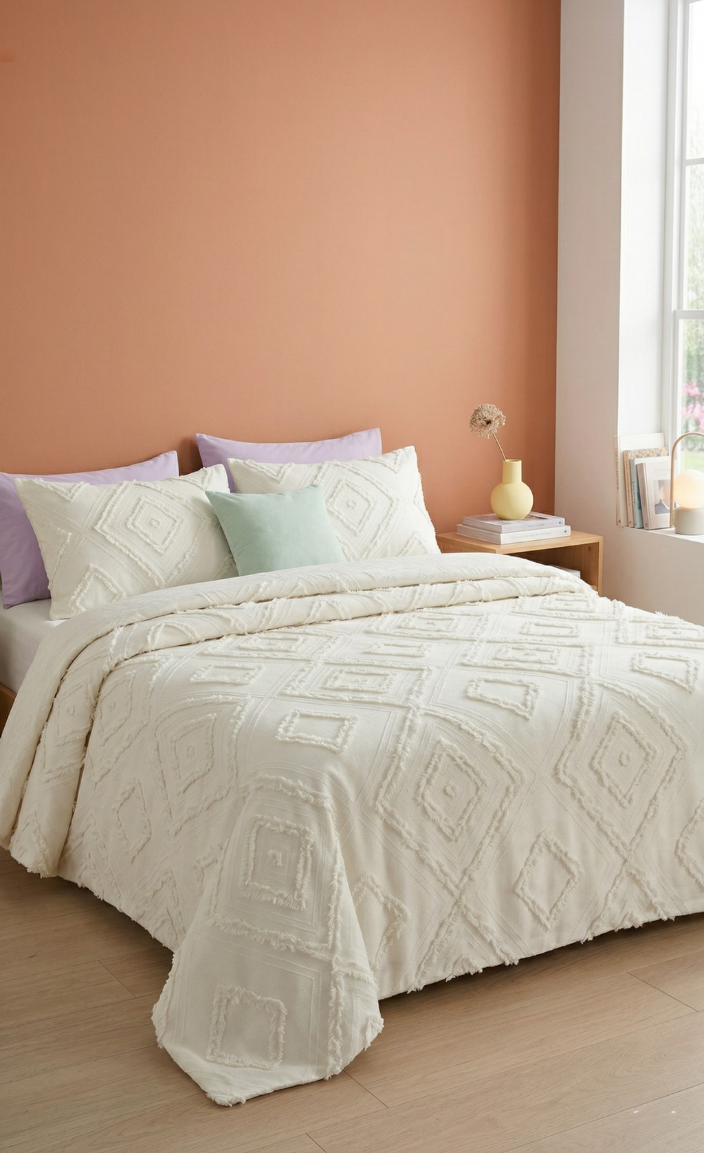 İskandinav Çift Kişilik 3 Parça Yatak Örtüsü Ekru