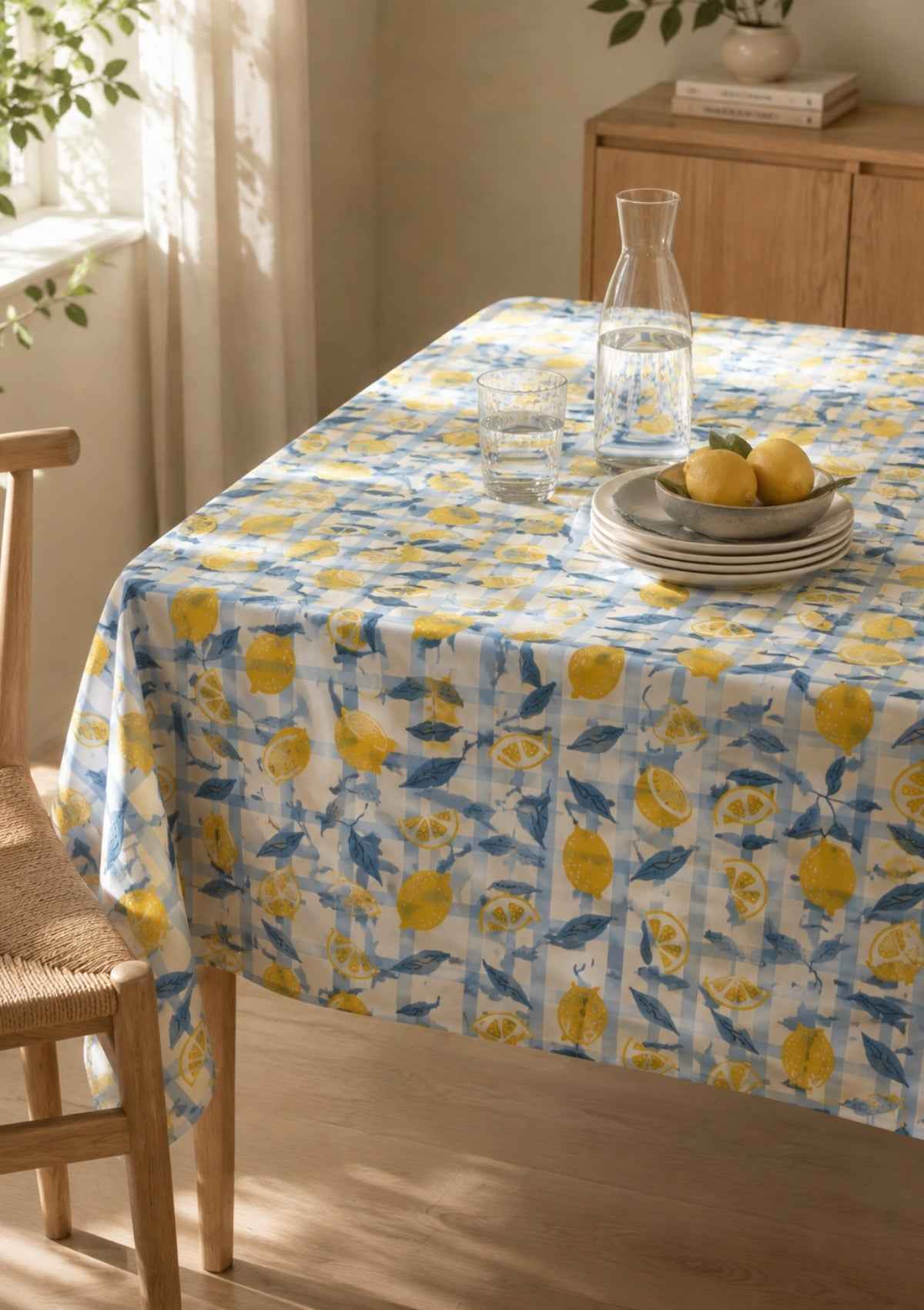 Limon Baskılı Çizgili Dertsiz Leke Tutmaz Desenli Dikdörtgen Bahçe Balkon Salon Mutfak Masa Piknik Örtüsü 140x220cm