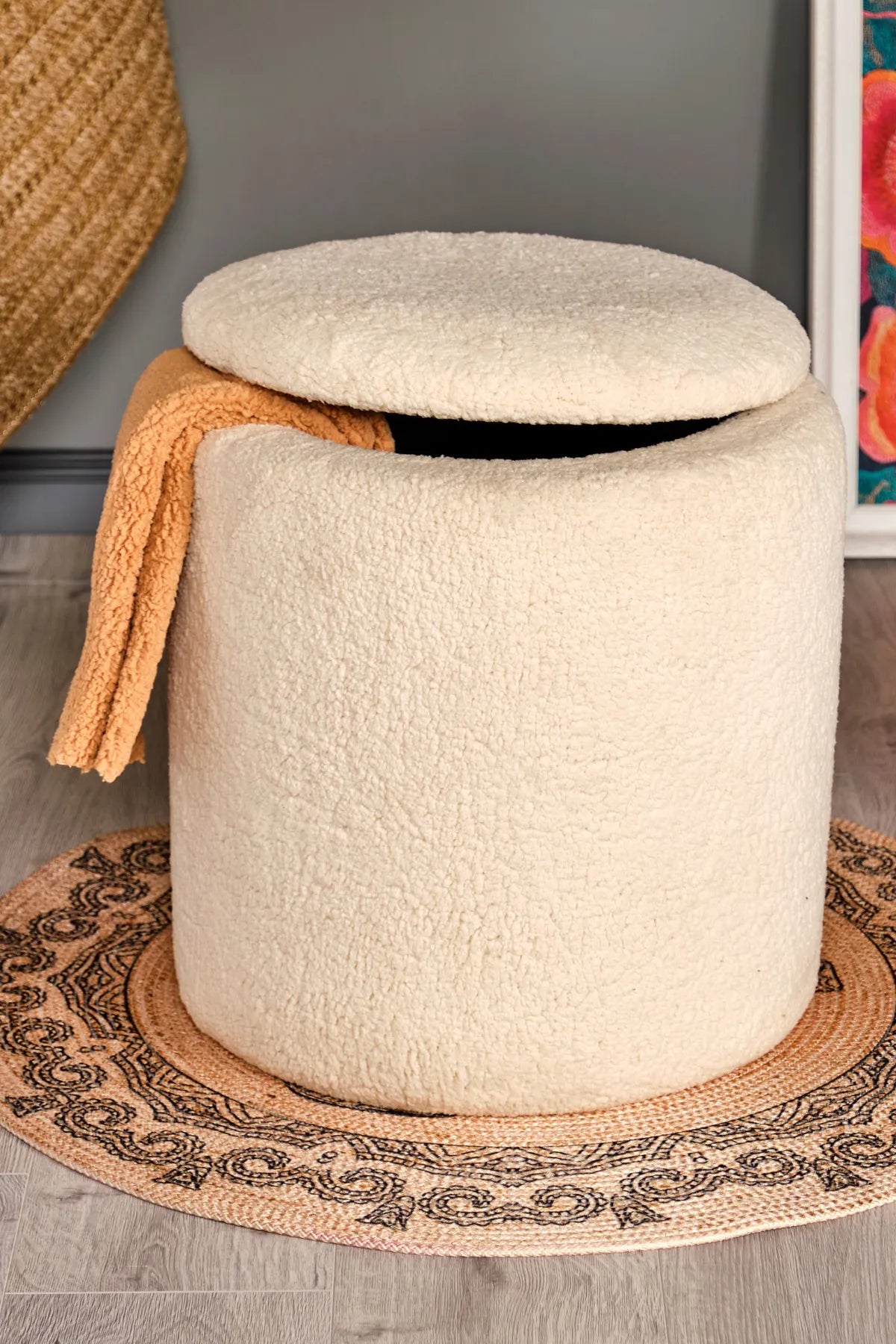 BEJ PELUŞ SANDIKLI LARGE ÇOK AMAÇLI PUF KOLTUK MAKYAJ PUFU BENCH PUF TABURE