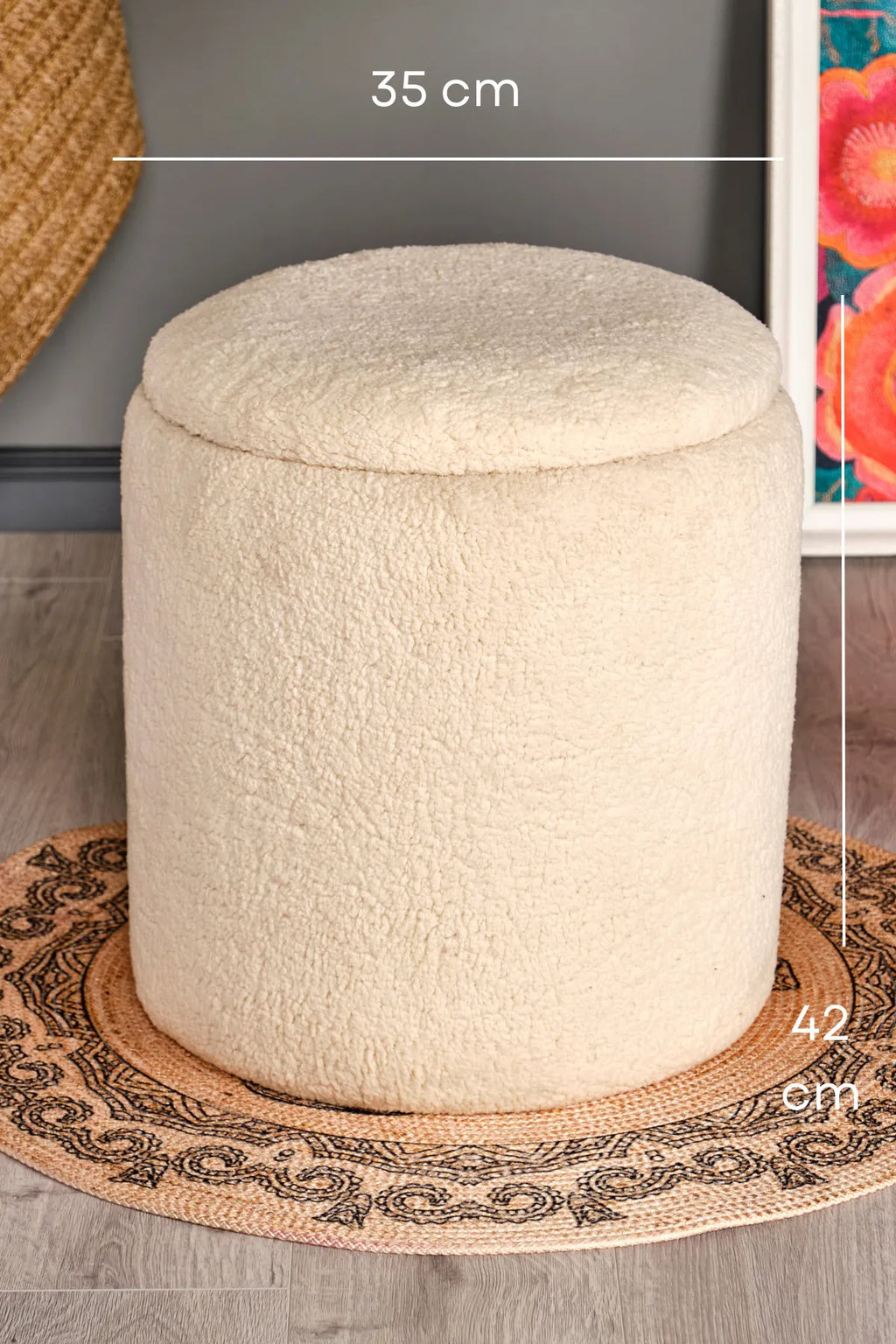 BEJ PELUŞ SANDIKLI LARGE ÇOK AMAÇLI PUF KOLTUK MAKYAJ PUFU BENCH PUF TABURE