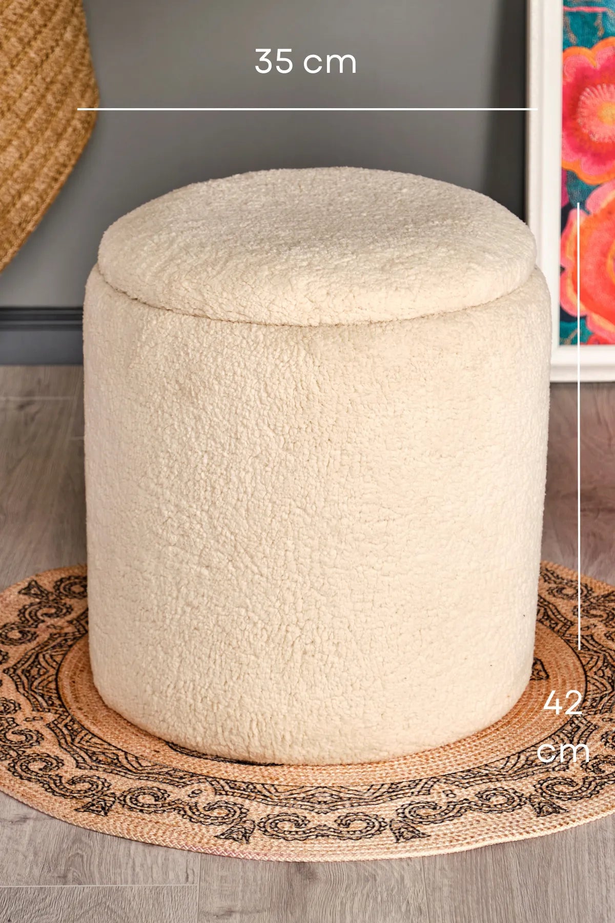 BEJ PELUŞ SANDIKLI LARGE ÇOK AMAÇLI PUF KOLTUK MAKYAJ PUFU BENCH PUF TABURE