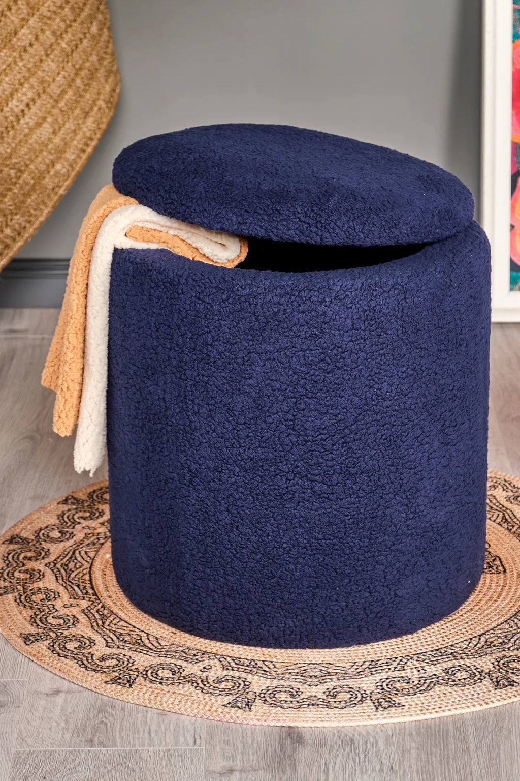 BEJ PELUŞ SANDIKLI LARGE ÇOK AMAÇLI PUF KOLTUK MAKYAJ PUFU BENCH PUF TABURE