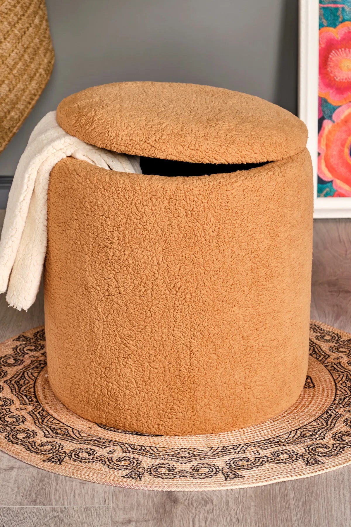 BEJ PELUŞ SANDIKLI LARGE ÇOK AMAÇLI PUF KOLTUK MAKYAJ PUFU BENCH PUF TABURE