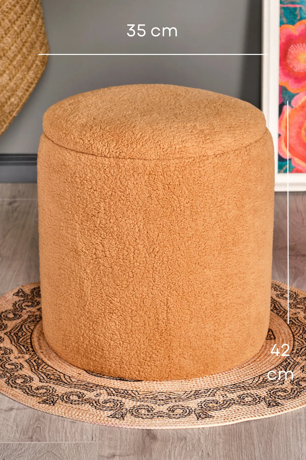 BEJ PELUŞ SANDIKLI LARGE ÇOK AMAÇLI PUF KOLTUK MAKYAJ PUFU BENCH PUF TABURE