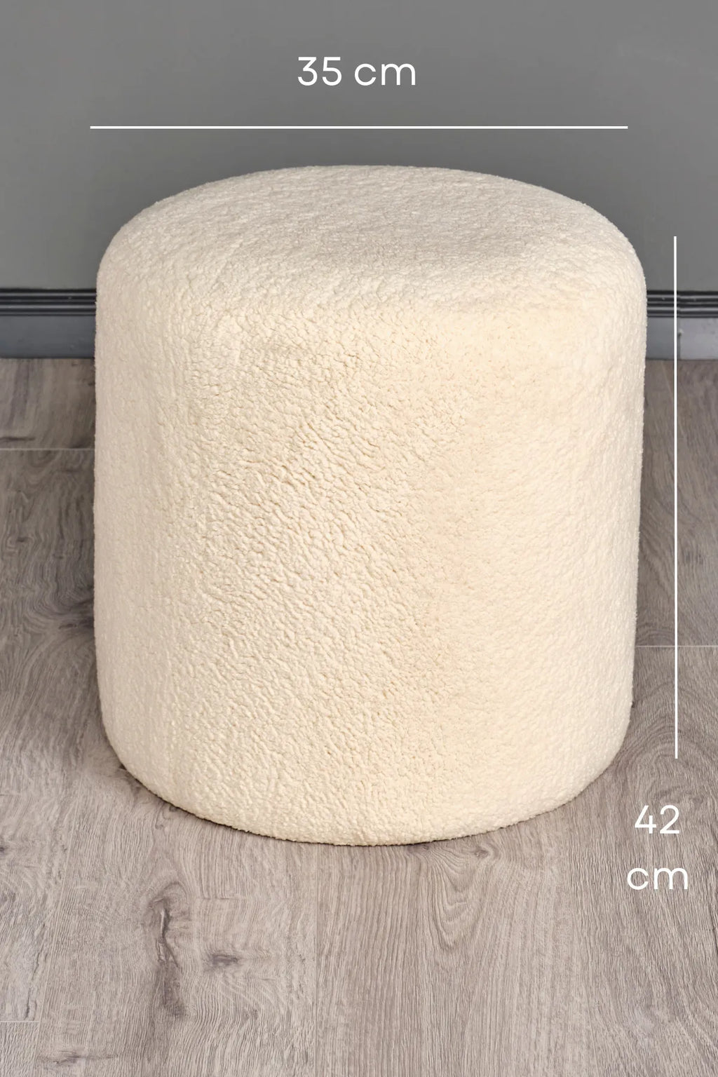 Silindir Puf Tabure Kuzu Kumaş Bej Makyaj Pufu Puf Sandalye Ayak Uzatma Pufu