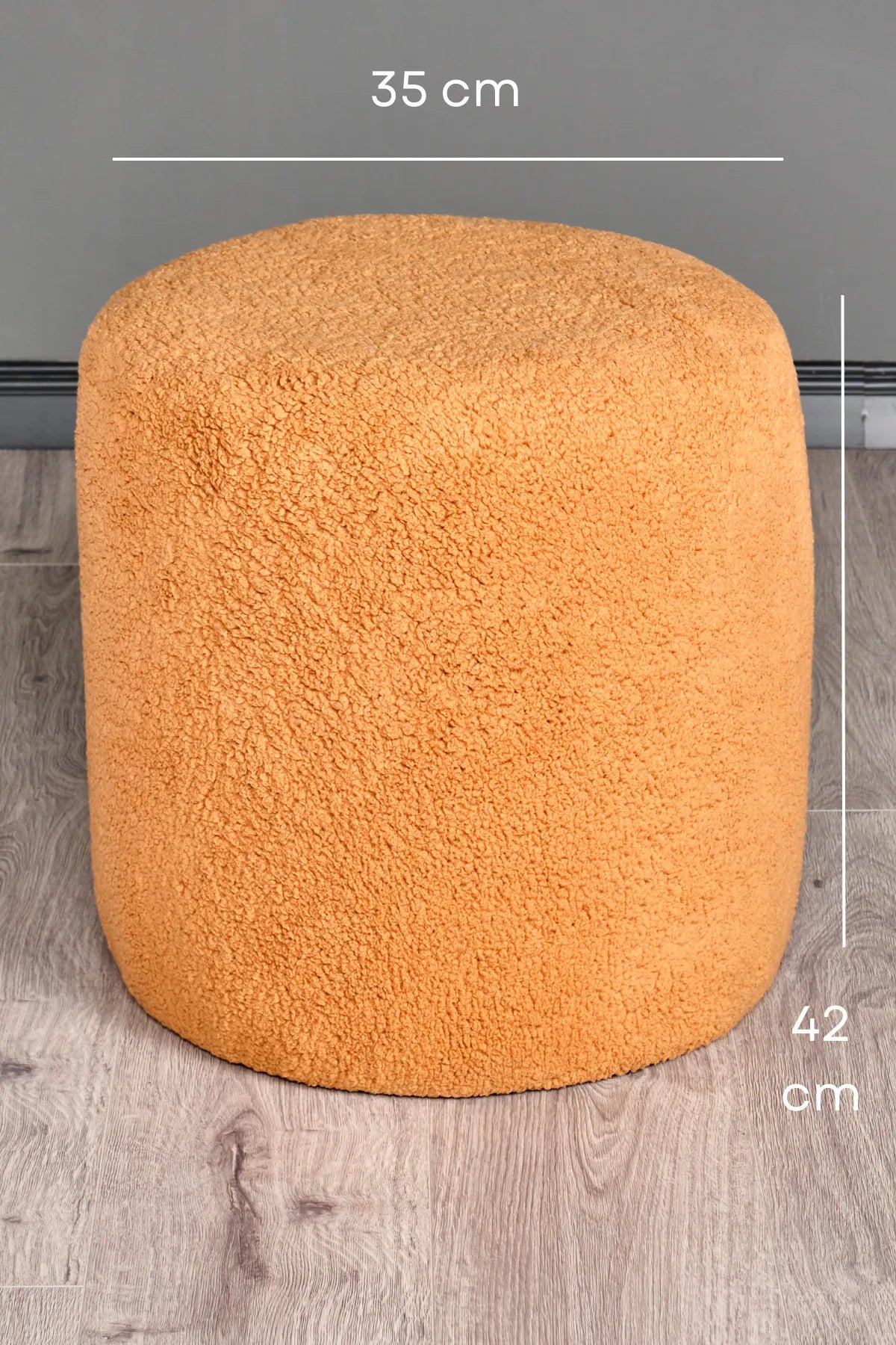 Silindir Puf Tabure Kuzu Kumaş Bej Makyaj Pufu Puf Sandalye Ayak Uzatma Pufu