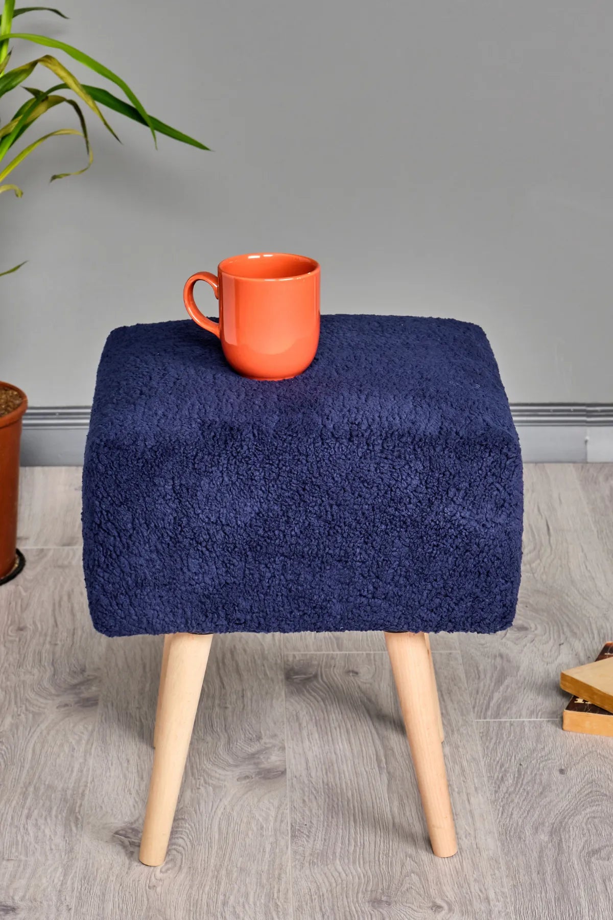 Puf Tabure Ahşap Ayaklı Kuzu Kumaş Makyaj Pufu Puf Sandalye Ayak Uzatma Pufu Kare Puf Bench