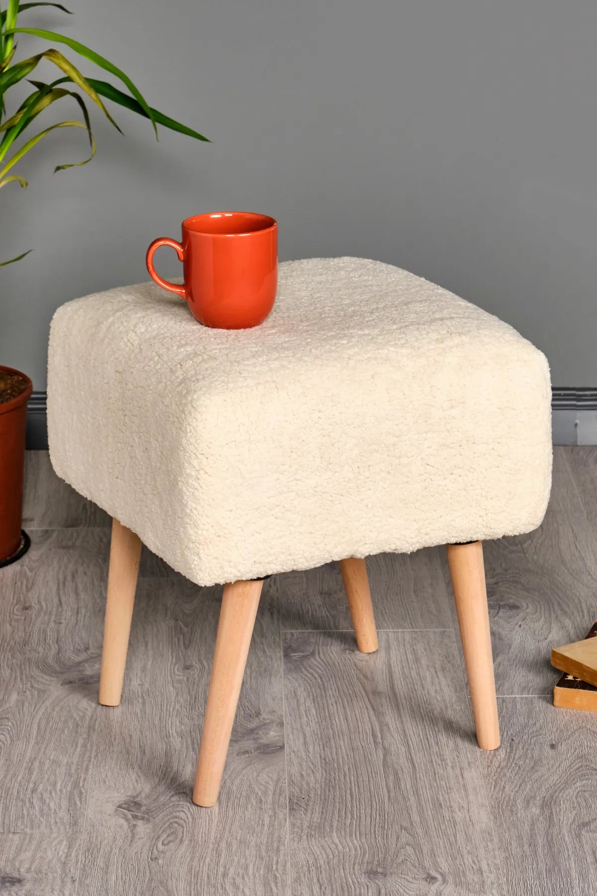 Puf Tabure Ahşap Ayaklı Kuzu Kumaş Makyaj Pufu Puf Sandalye Ayak Uzatma Pufu Kare Puf Bench