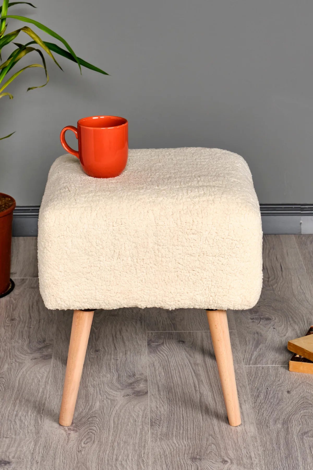 Puf Tabure Ahşap Ayaklı Kuzu Kumaş Makyaj Pufu Puf Sandalye Ayak Uzatma Pufu Kare Puf Bench