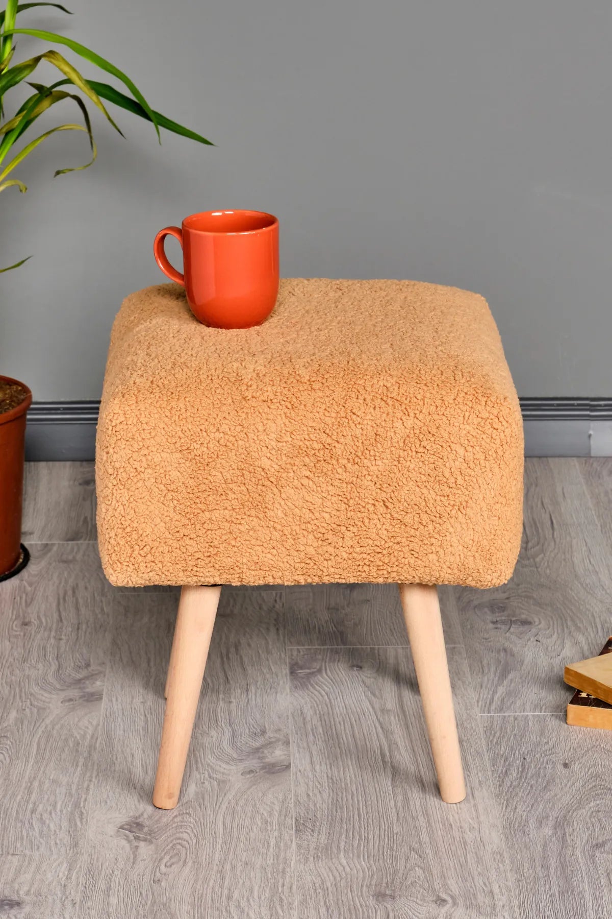 Puf Tabure Ahşap Ayaklı Kuzu Kumaş Makyaj Pufu Puf Sandalye Ayak Uzatma Pufu Kare Puf Bench