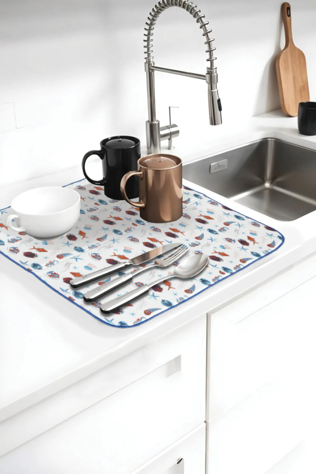 Bulaşık Kurutma Örtüsü, Bulaşıklık, Tezgah Üstü Bulaşık Matı, Süper Emici Mutfak Matı, Balık