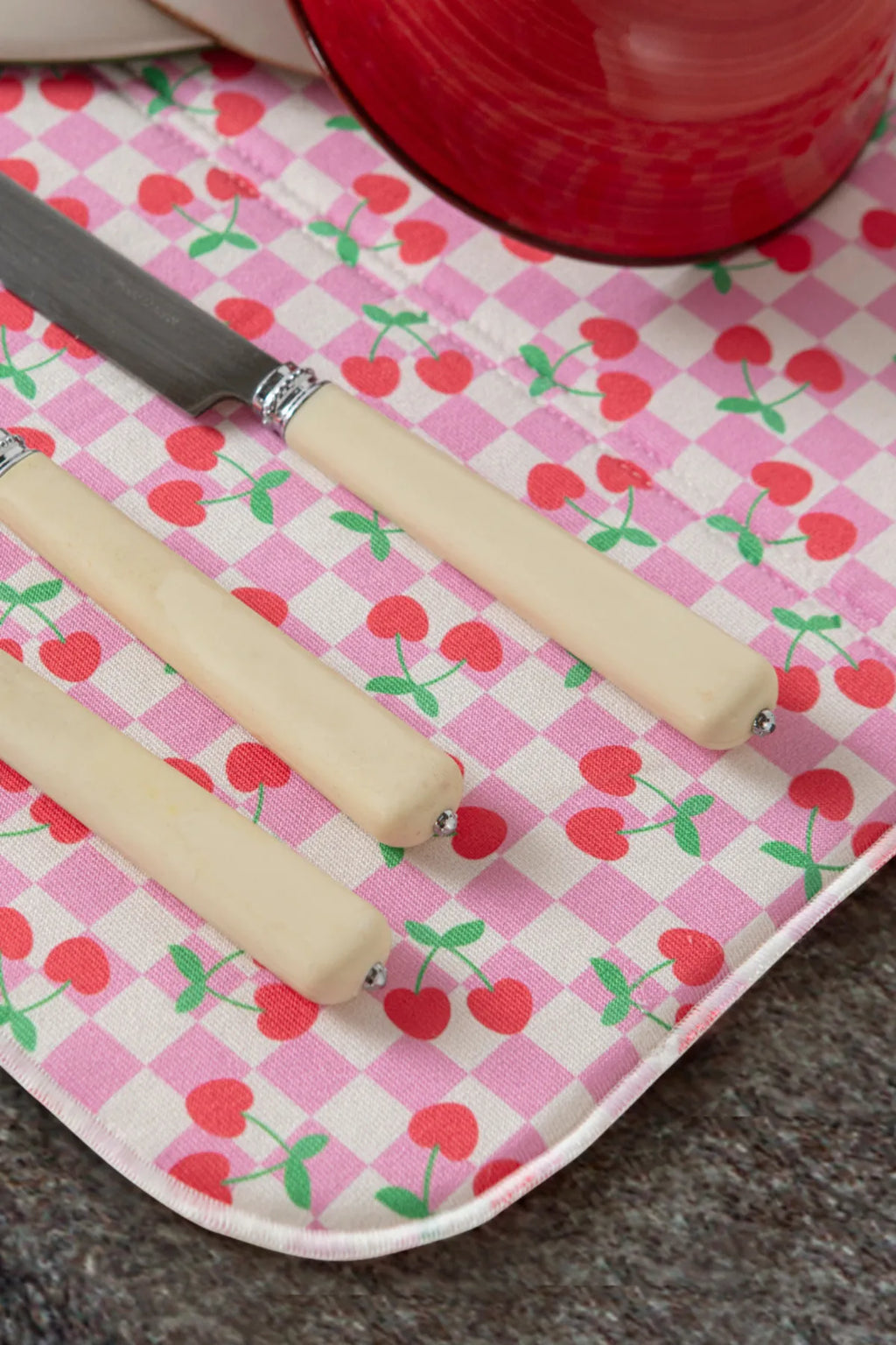 Bulaşık Kurutma Örtüsü, Bulaşıklık, Tezgah Üstü Bulaşık Matı, Süper Emici Mutfak Matı, Kiraz Desenli