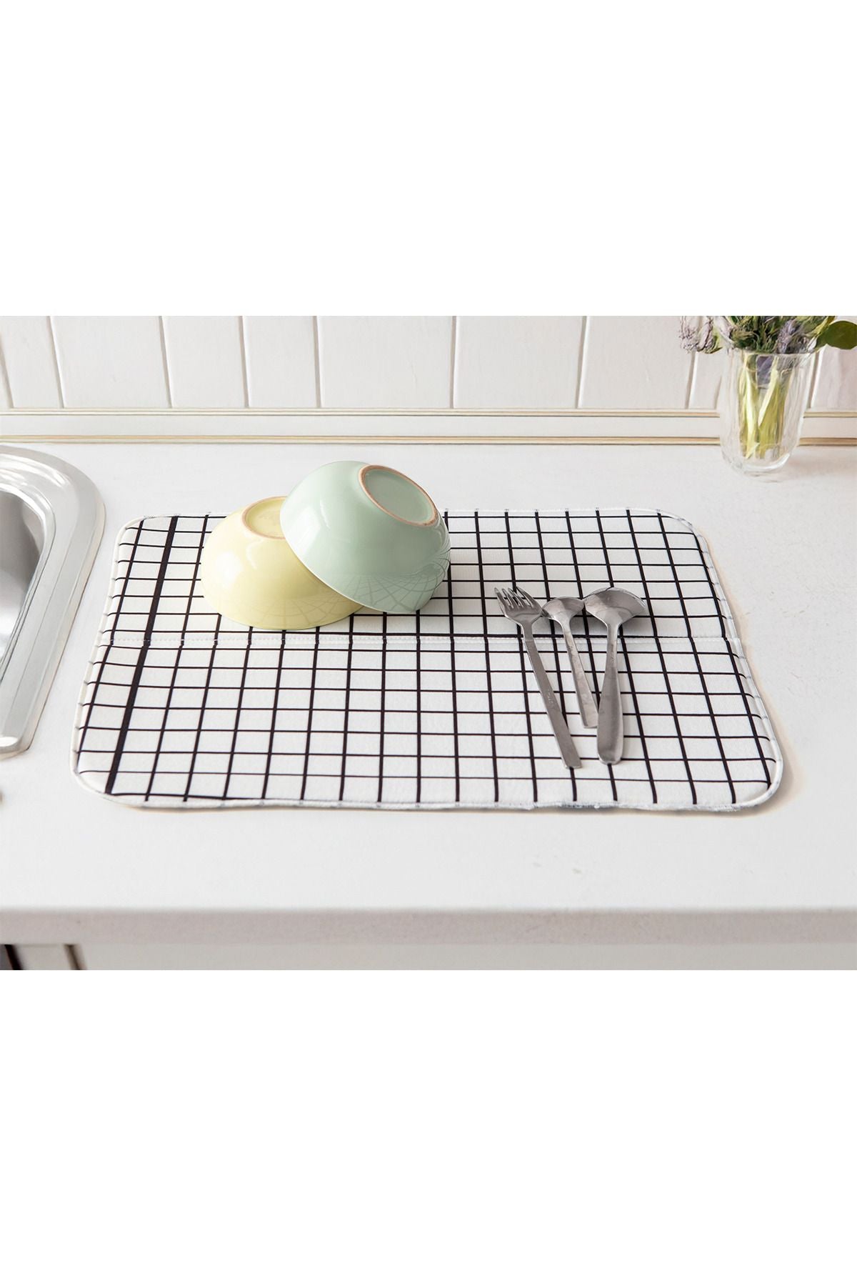 Bulaşık Kurutma Örtüsü, Bulaşıklık, Tezgah Üstü Bulaşık Matı, Süper Emici Mutfak Matı,siyah, beyaz