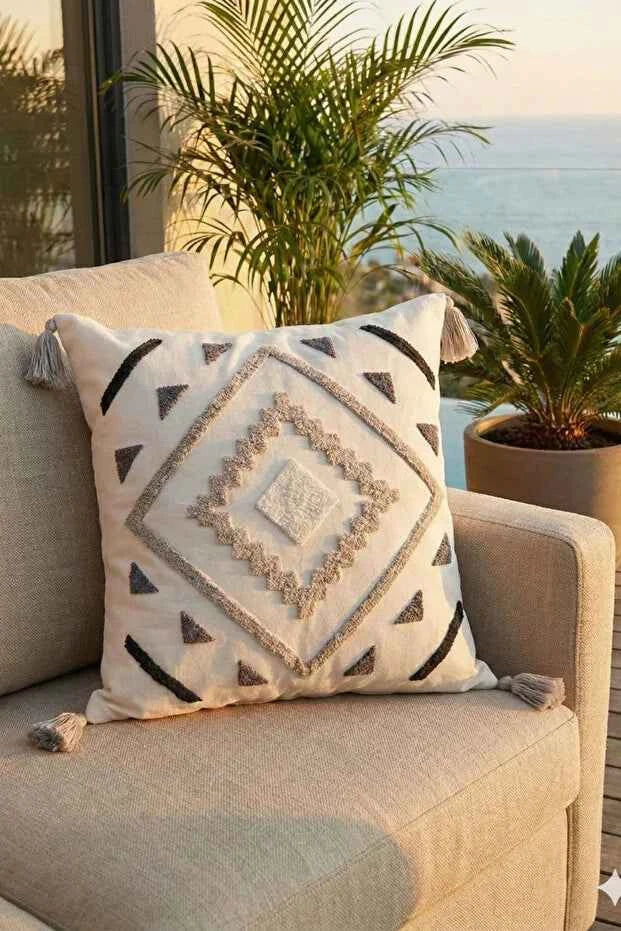 İkili Kare Punch işlemeli Geometrik Temalı Kırlent Kılıfı Koltuk Kırlent Kılıfı