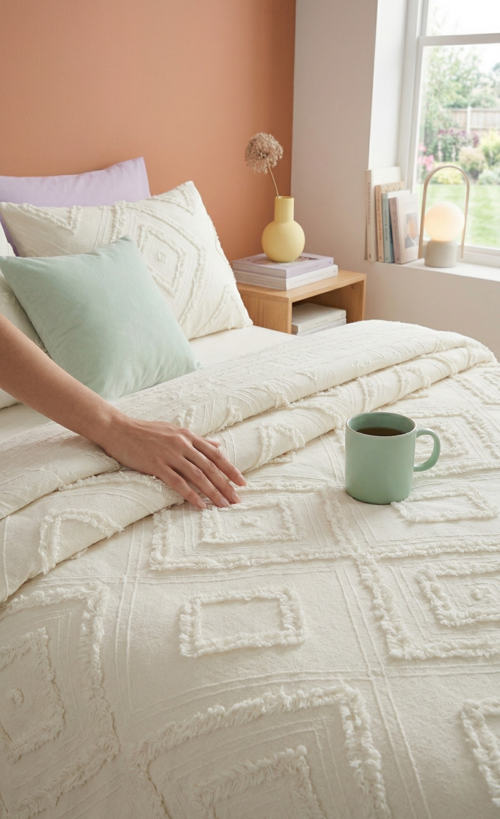 İskandinav Çift Kişilik 3 Parça Yatak Örtüsü Ekru