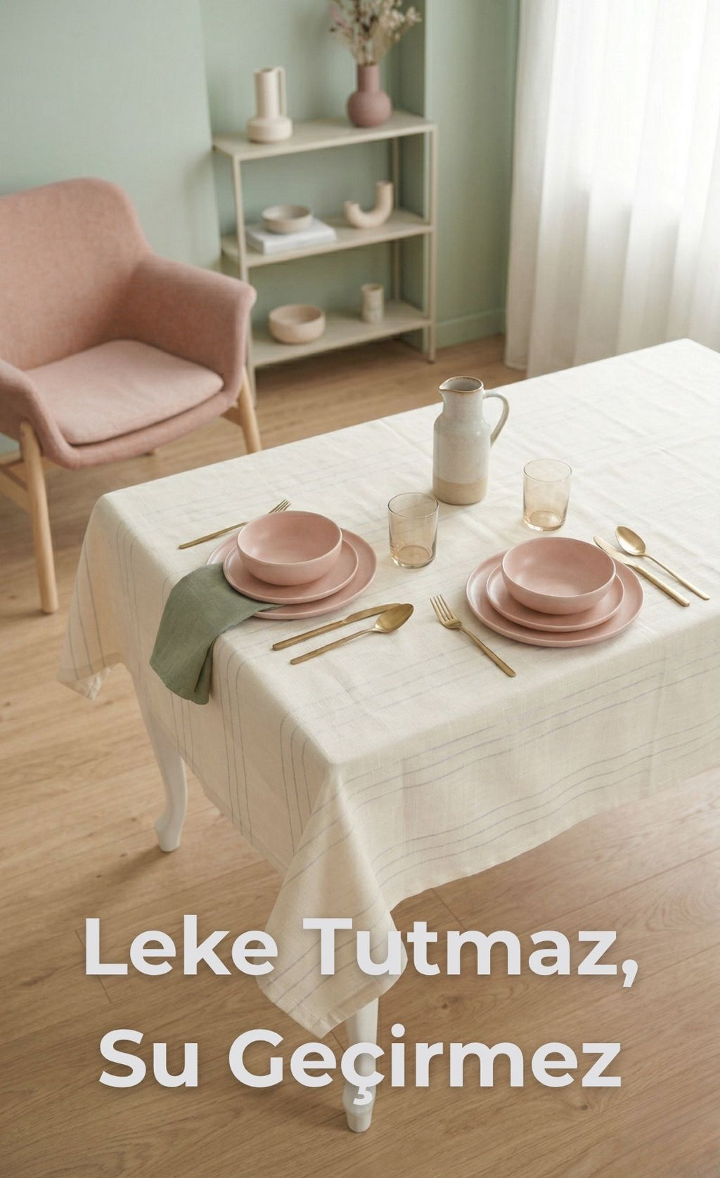 Leke Tutmaz Dertsiz Su Geçirmez Keten Colber Masa Örtüsü 160x220