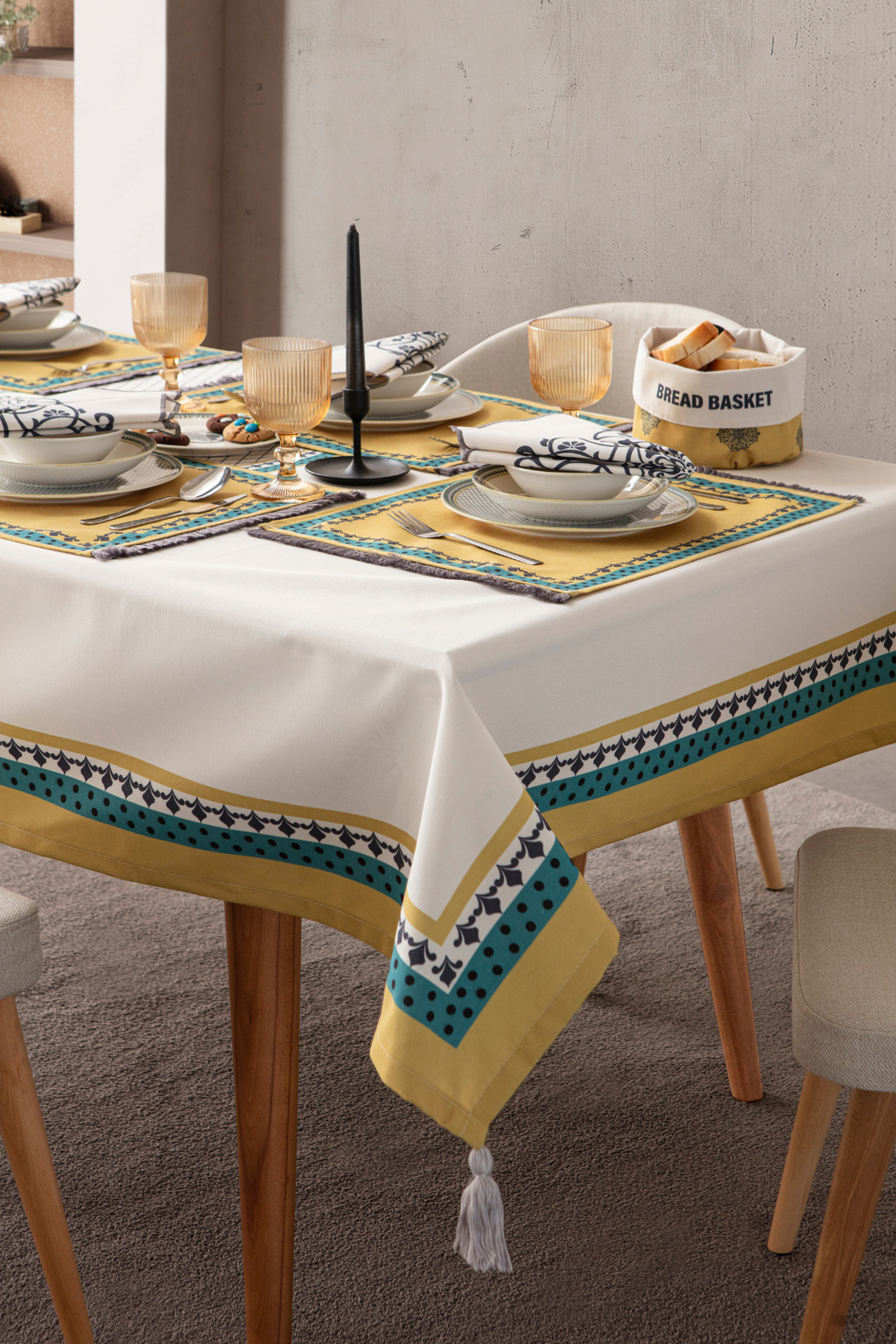 Safran Luxe Yemek Masası Takımı, Mutfak Masası Takımı, Masa Örtüsü,Runner,6'lı Amerikan Servis, 6'lı Kumaş Peçete