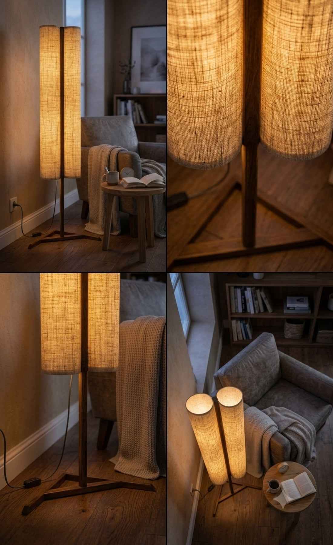 Doğal Jüt Kumaşlı Ahşap Ayaklı Bohem Lambader 150 cm Kumaş Başlıklı Salon Yatak Odası Köşe Aydınlatma Abajur