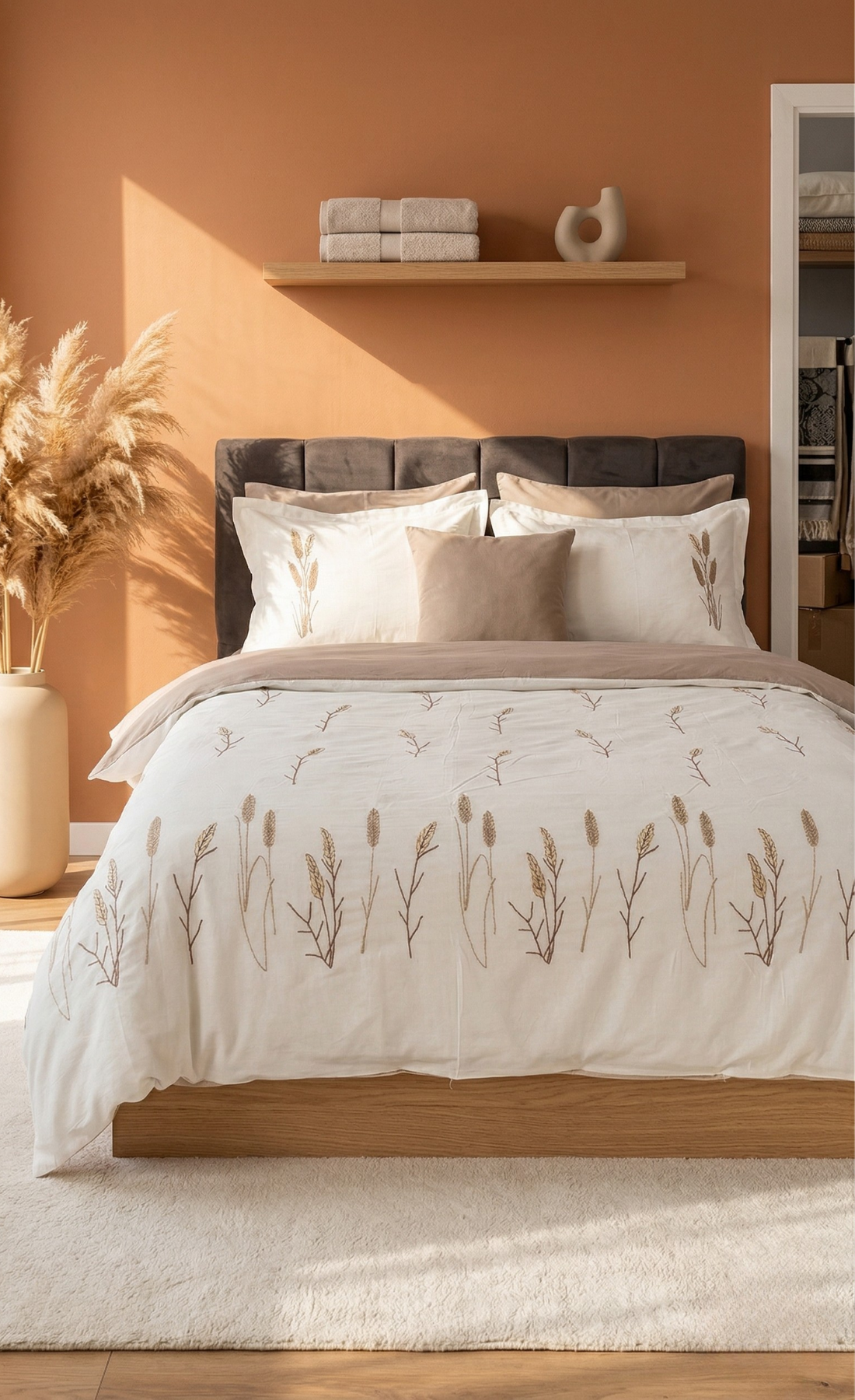 Sazlık Pamuklu Çarşaflı Çift Kişilik Nevresim Seti Takımı 6 Parça 240x260cm Nakışlı Punch İşlemeli