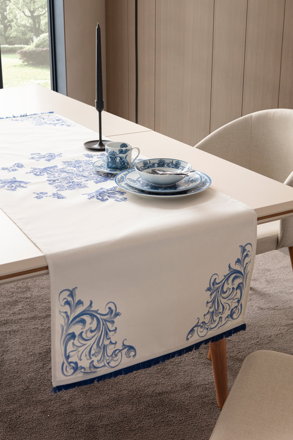 Elysian Blue Premium Serisi Duck Keten Runner, Kaymaz, 45x140