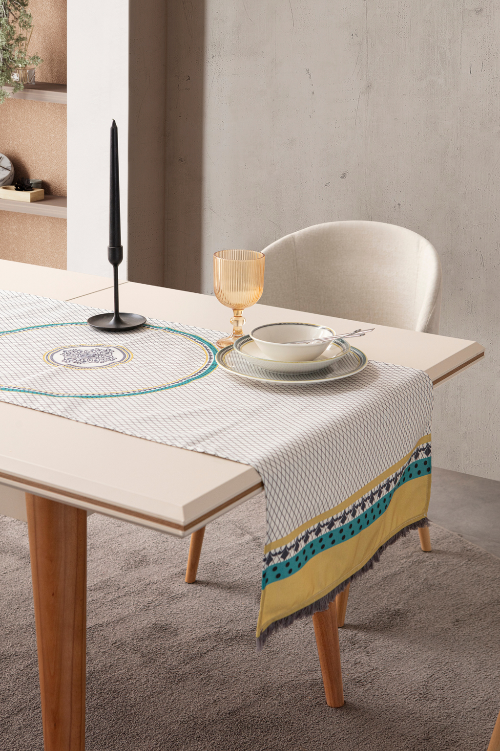 Safran Luxe, Duck Keten Runner, Premium Seri Kaymaz Runner 45x140