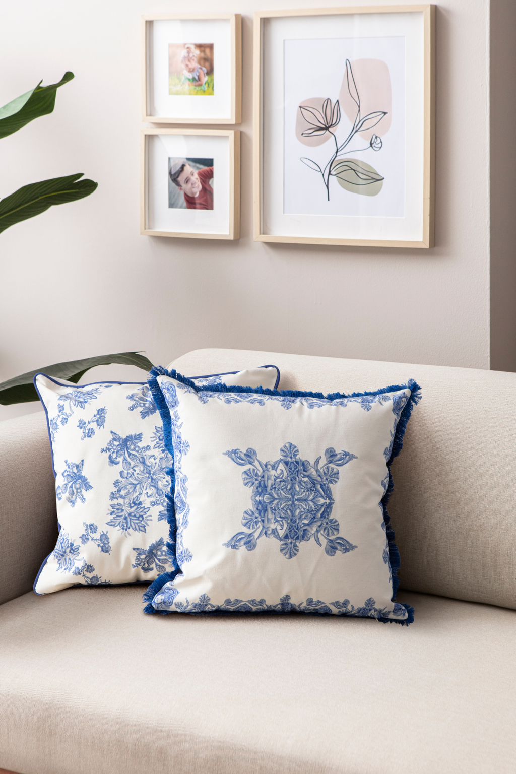 Azure & Elysian Premium Seri Mavi Özel Tasarım İkili Kırlent Kılıfı, Dekoratif Çift Kırlent Kılıfı