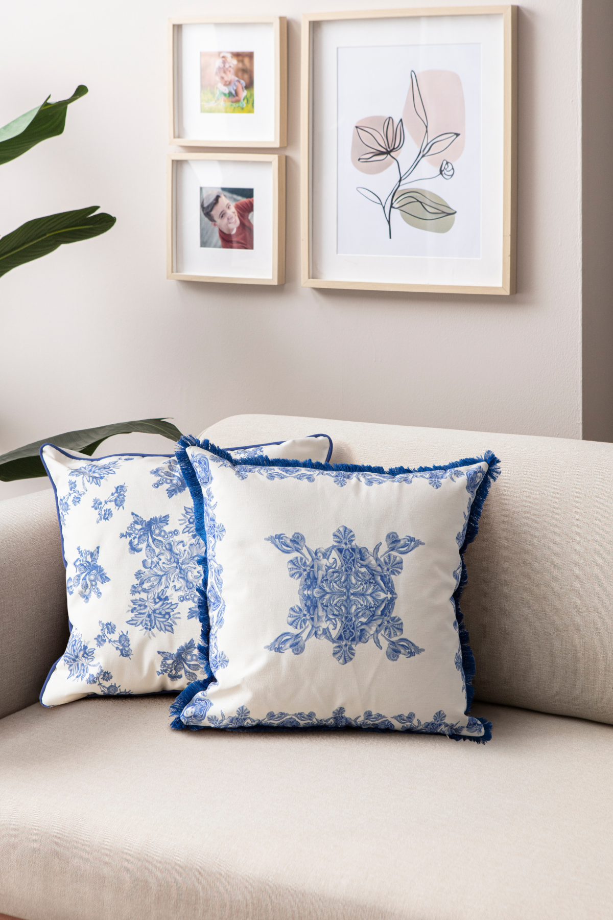 Azure & Elysian Premium Seri Mavi Özel Tasarım İkili Kırlent Kılıfı, Dekoratif Çift Kırlent Kılıfı