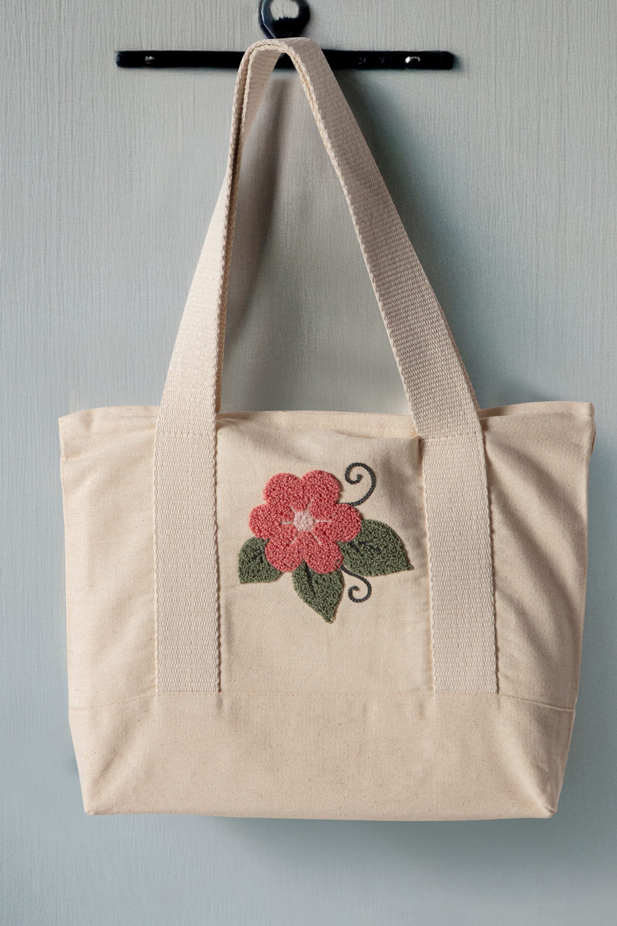 Çiçek Desenli Bez Keten Omuz Çantası, Plaj Çantası, İşlemeli El ve Kol Çantası %100 Pamuk 36x29 cm