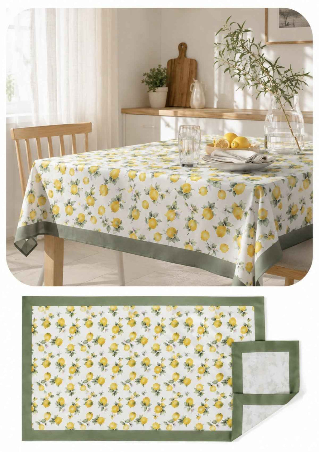 Limon Baskılı Çizgili Dertsiz Leke Tutmaz Desenli Dikdörtgen Bahçe Balkon Salon Mutfak Masa Piknik Örtüsü 140x220cm