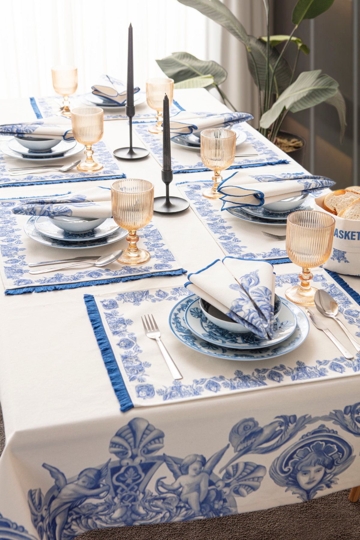 Azure Blue, Yemek Masası, Mutfak Masası Takımı, Masa Örtüsü,Runner,6 Amerikan Servis, 6 Kumaş Peçete