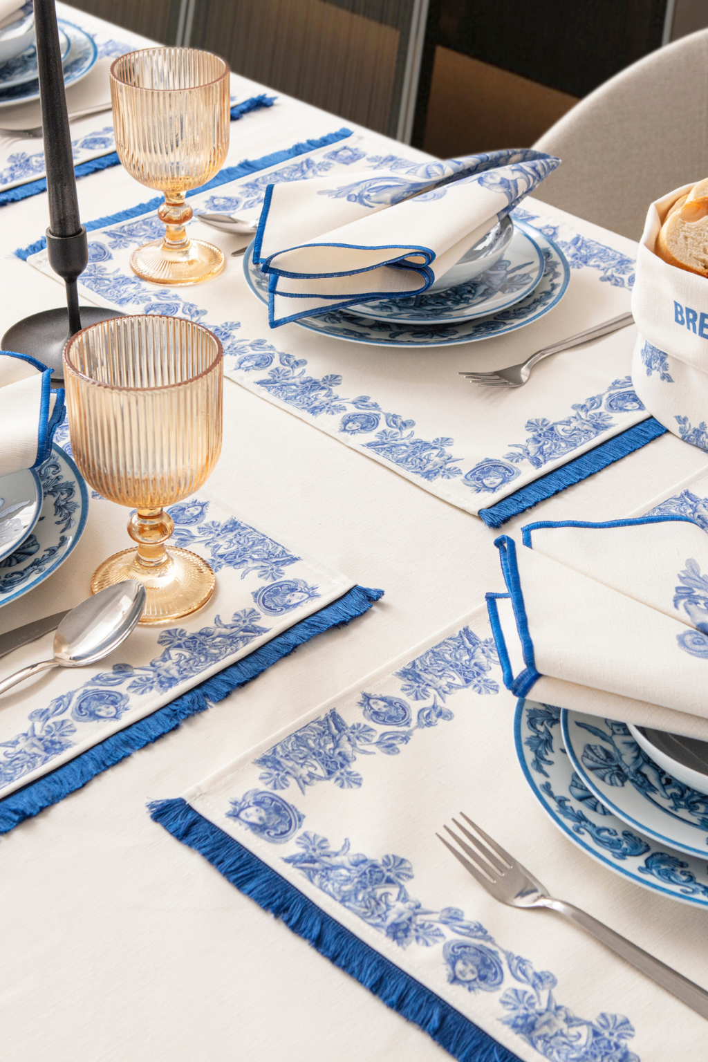 Azure Blue, Duck Keten Amerikan Servis, 6 Kişilik, 6'lı Amerikan servis 40x50