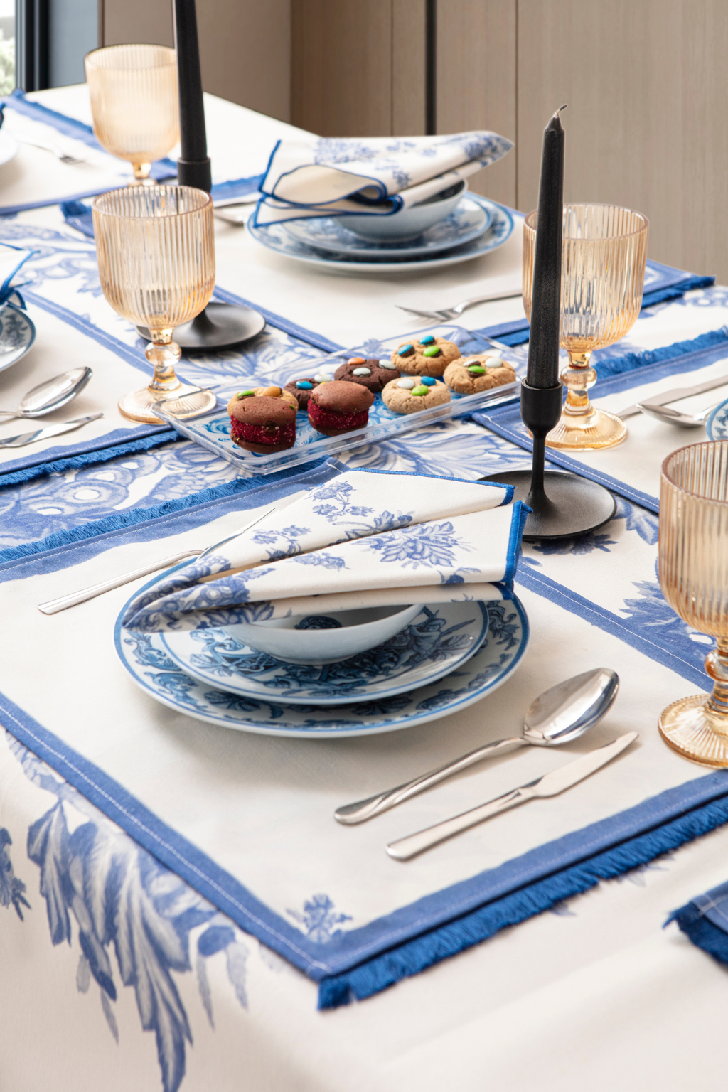 Elysian Blue Yemek Masası, Mutfak Masası Takımı, Masa Örtüsü,Runner,6 Amerikan Servis, 6 Kumaş Peçete