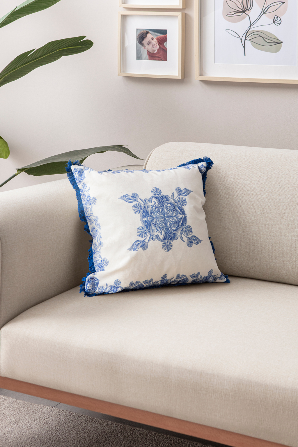 Azure Blue Premium Seri Saçaklı Özel Tasarım Kırlent Kılıfı 43x43c, Dekoratif Kırlent Kılıfı