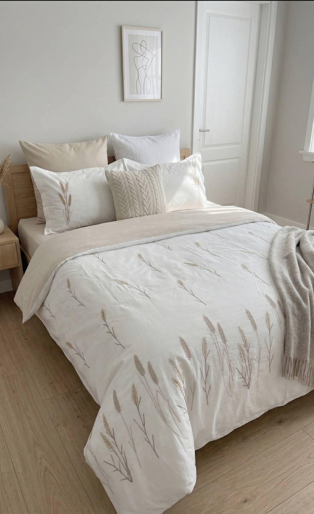 Sazlık Pamuklu Çarşaflı Çift Kişilik Nevresim Seti Takımı 6 Parça 240x260cm Nakışlı Punch İşlemeli