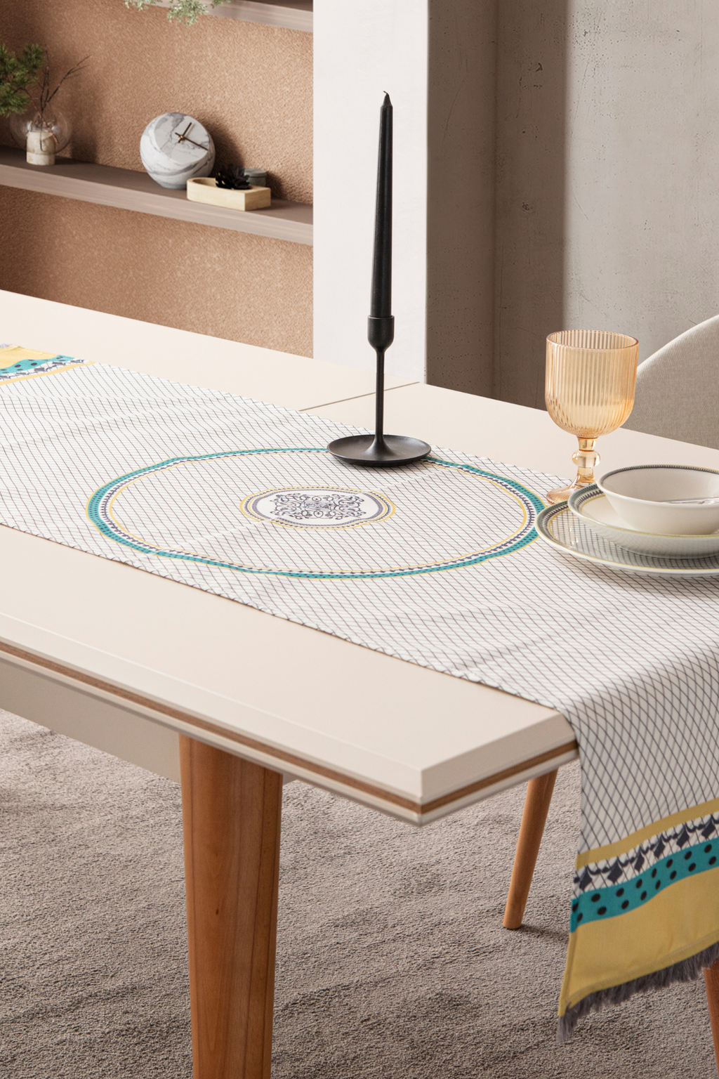 Safran Luxe, Duck Keten Runner, Premium Seri Kaymaz Runner 45x140