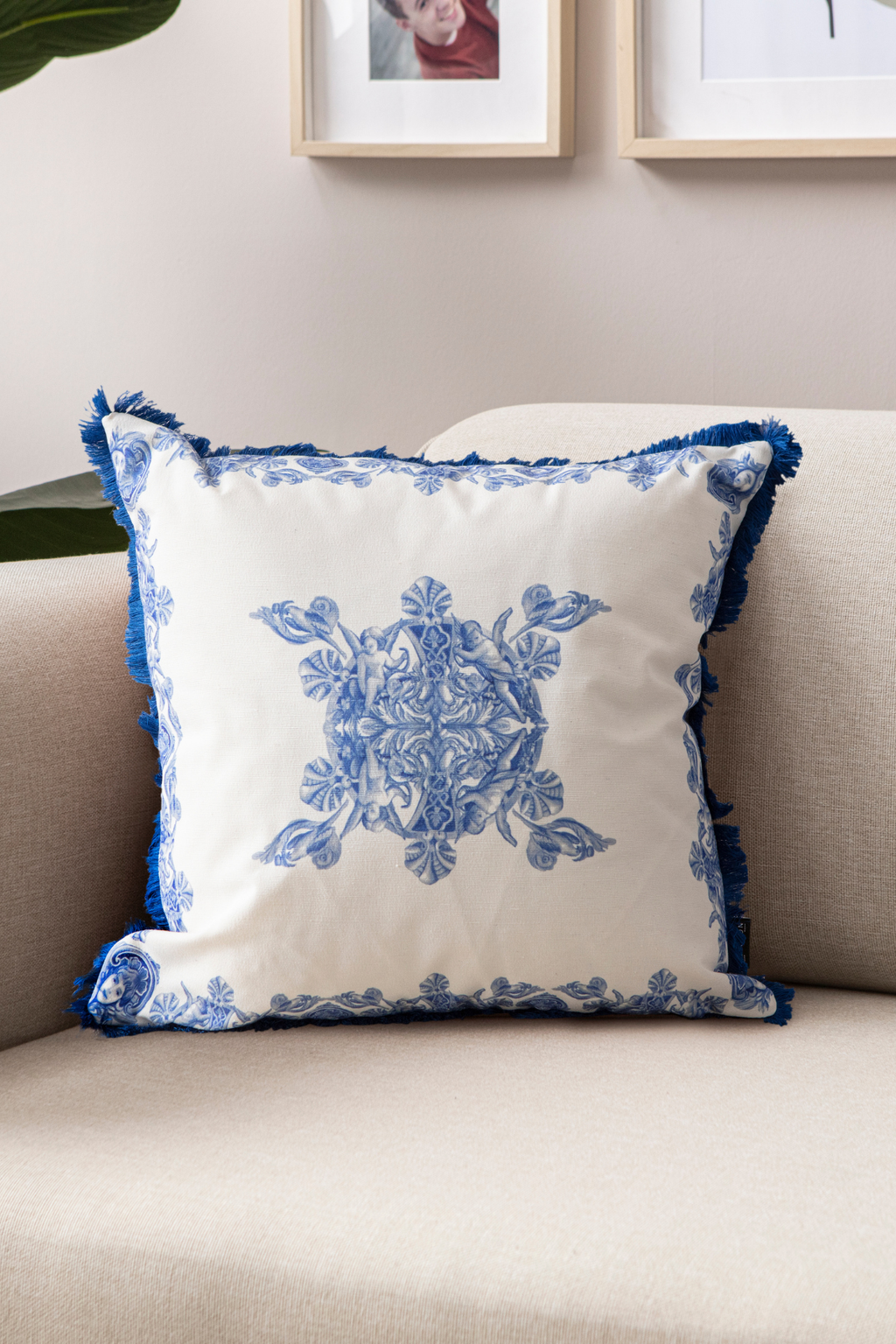 Azure Blue Premium Seri Saçaklı Özel Tasarım Kırlent Kılıfı 43x43c, Dekoratif Kırlent Kılıfı