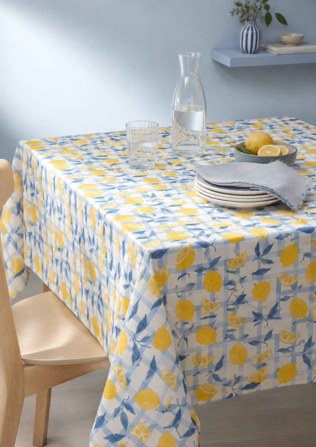 Limon Baskılı Çizgili Dertsiz Leke Tutmaz Desenli Dikdörtgen Bahçe Balkon Salon Mutfak Masa Piknik Örtüsü 140x220cm