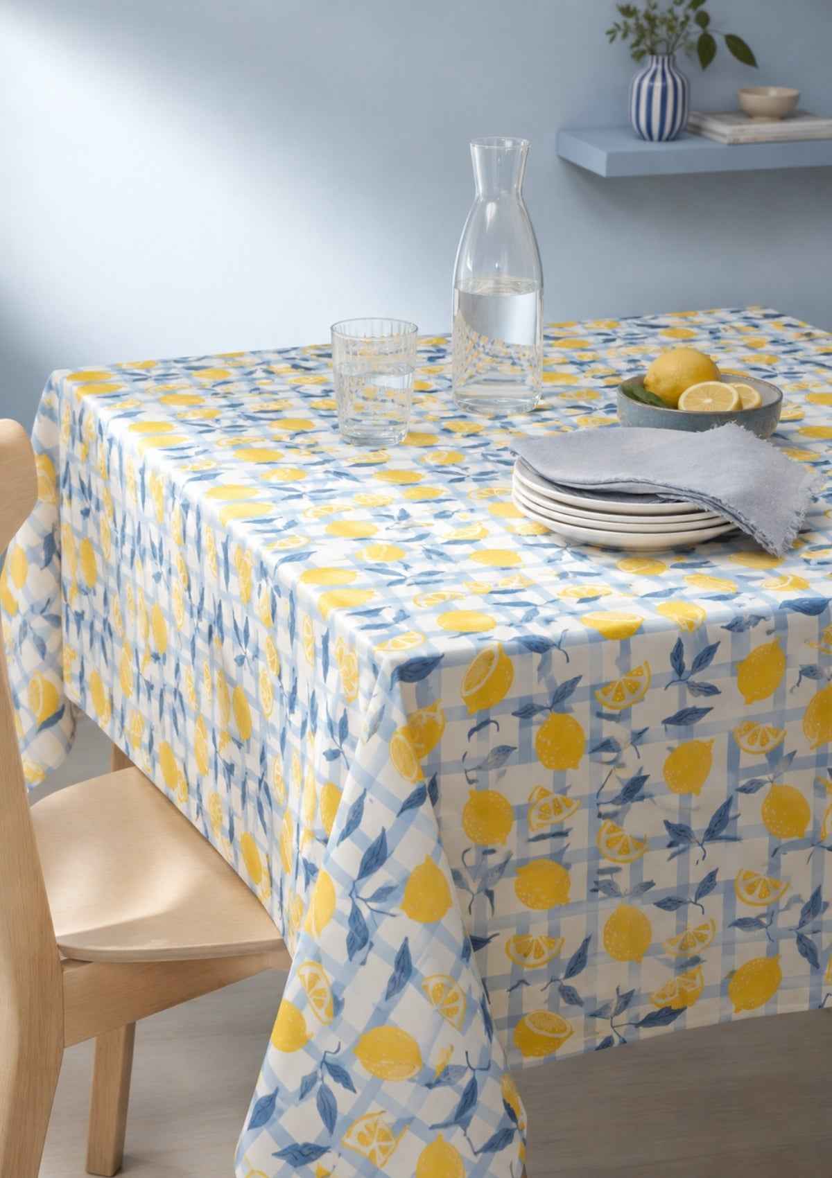 Limon Baskılı Çizgili Dertsiz Leke Tutmaz Desenli Dikdörtgen Bahçe Balkon Salon Mutfak Masa Piknik Örtüsü 140x220cm
