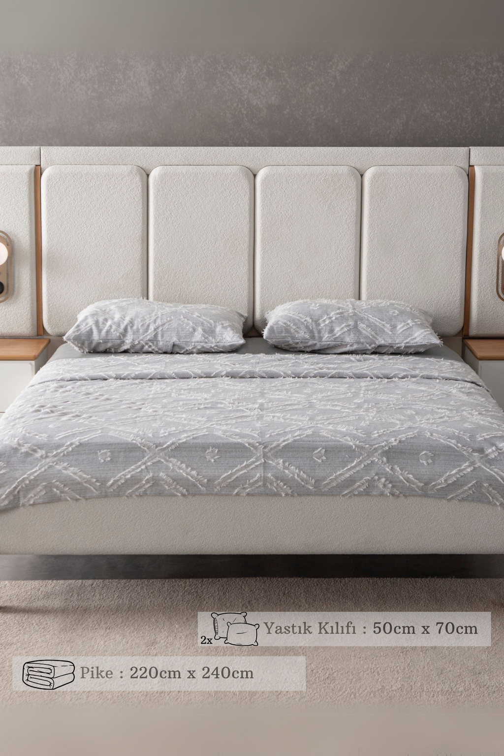 Anna Delux Çift Kişilik Çok Amaçlı Yatak Örtüsü Seti Gri Pamuk Nevresim Takımı Günlük 220x240