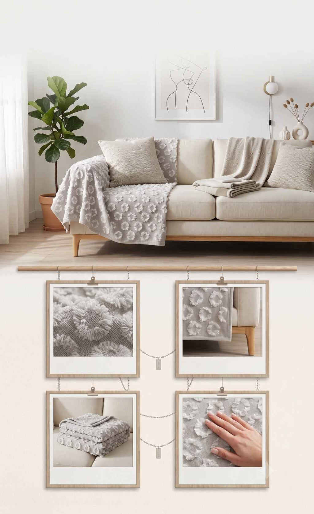 Çok Amaçlı Koltuk Şalı Çekyat Örtüsü Kanepe Koruyucu Kabartma Desenli Bej 175x215cm