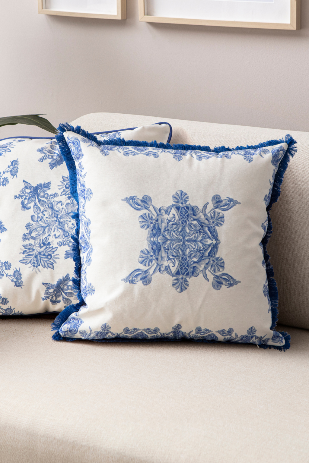 Azure & Elysian Premium Seri Mavi Özel Tasarım İkili Kırlent Kılıfı, Dekoratif Çift Kırlent Kılıfı