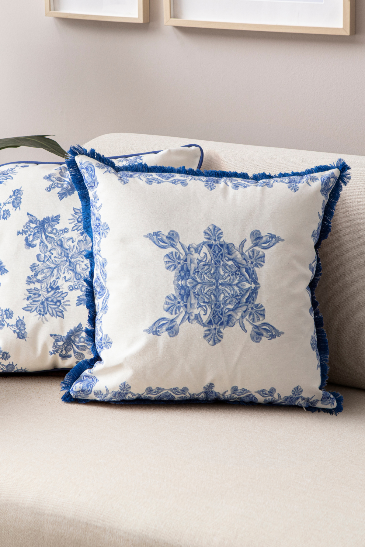 Azure & Elysian Premium Seri Mavi Özel Tasarım İkili Kırlent Kılıfı, Dekoratif Çift Kırlent Kılıfı