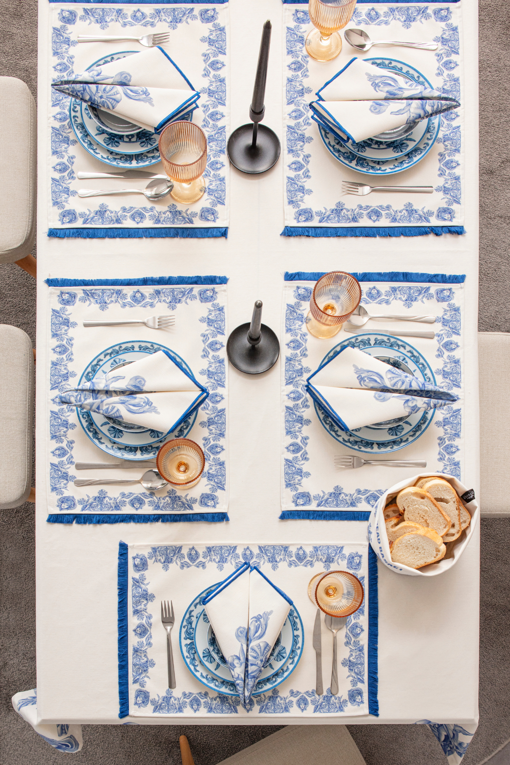 Azure Blue, Duck Keten Amerikan Servis, 6 Kişilik, 6'lı Amerikan servis 40x50